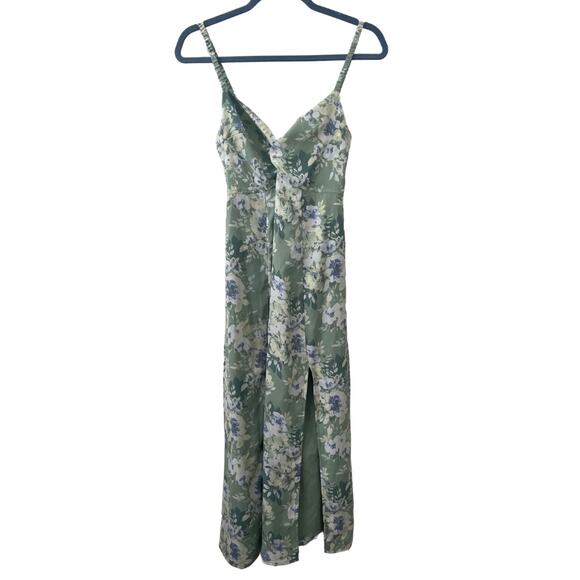 Abercrombie and Fitch Twist Front Sage Floral Midi Dress Size XS Summer Wedding - Picture 3 of 8